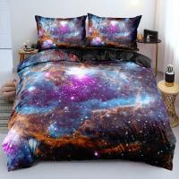 Juego de cama azul oscuro de galaxia de lujo, edredón, funda de edredón, estrellas brillantes, cielo estrellado - details 8