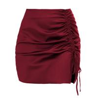 Falda halter de satén con cremallera de cintura alta para mujer, falda corta plisada de moda con cordón ajustable para verano - details 0