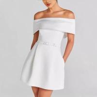 Vestido único de primavera-verano con hombros y cinturón, moda informal para mujer, poliéster sin estirar, silueta de cintura alta - details 1