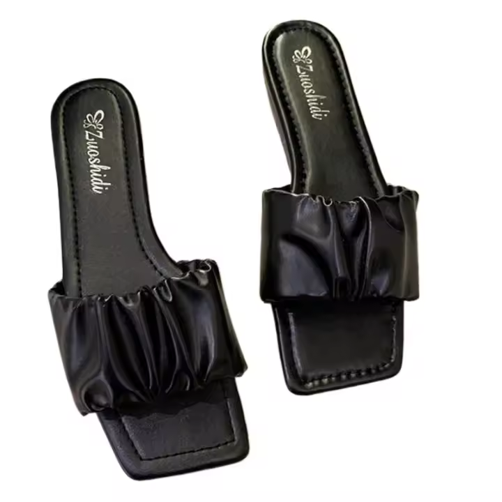 Zapatillas de Playa para Mujer Verano Pantuflas de Cabeza Cuadrada Abierta con Tacón Plano - 1