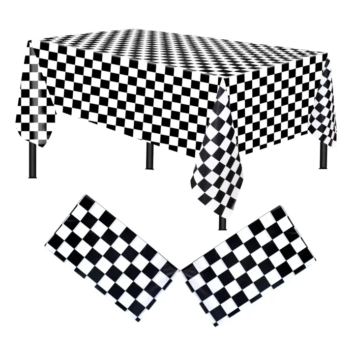 Mantel Rectangular de ajedrez abstracto, de pícnic tapete, juego desechable, blanco y negro, 137x274cm - 1