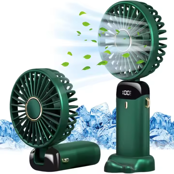 Ventilador de mano plegable para escritorio, ventilador recargable tipo C con cable y base, mini ventilador con pantalla LED - 1