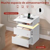 Piezas Mesita Noche con Estación de Carga, Mesita Noche con Luz LED, 2 Cajones, 2 Puertos, 2 Enchufes, Mesita Noche para Dormitorio, Blanco, NTS23ws-2 - details 5