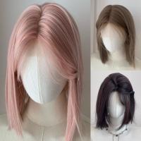 Peluca japonesa Cos de verano, dulce y corta, pelucas con malla frontal rosa y marrón, diadema, pelucas naturales frescas de Cosplay de Lolita, juego de rol - details 1