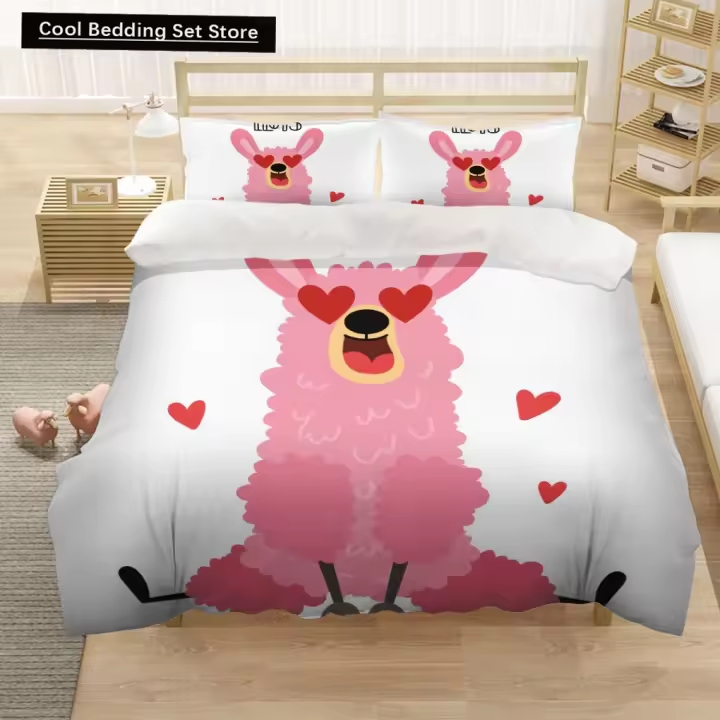 Conjunto de Ropa de Cama de Alpaca de Dibujos Animados Tamaño Rey-Reina Material de Poliéster - 1