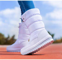 Botas de nieve de terciopelo para mujer, botas de algodón casuales gruesas de caña media cálidas antideslizantes - details 7