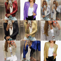 Chaqueta de Lentejuelas Versátil de Moda Manga Larga, Cuello Abierto, Brillo - details 7