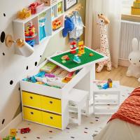 Juego de mesa infantil y 2 sillas de madera, organizador de juguetes multifuncional con 8 cestas y 1 compartimento, 87 x 50 x 50 cm - details 2