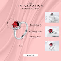 Anillo de Plata de Ley 925, anillo de corazón rojo elevado para mujer, circonita cúbica CZ, estrella, Luna, flor, joyería de boda, anillos, regalos - details 2