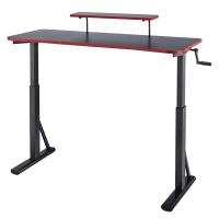 Escritorio de ordenador rectangular para juegos de altura regulable, con estante elevado para colocar el monitor, 140 x 63,5 x 109-126 cm, color rojo - details 3