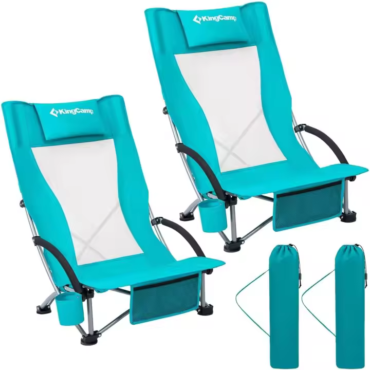 Silla de Playa Plegable Ligera Carga Max 180kg Asiento Inferior con Respaldo Alto - 1