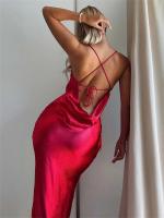 Tossy mujer elegante fiesta moda delgada caliente espalda descubierta Halter vestidos trajes satén para mujer vestido Maxi vestido de noche - details 14