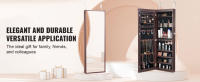 SucceBuy Gabinete de joyería con espejo de 42,52 pulgadas, con cerradura, montado en la pared/puerta, LED, forro de terciopelo, marrón, organizador - details 4