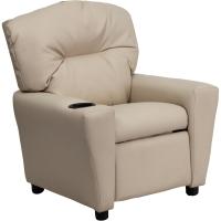 Chandler de Vinilo para niños reclinable con portavasos y reclinable de Seguridad, Silla reclinable contemporánea para niños, admite hasta 90 lbs, Beige - details 0