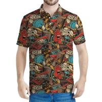 Polo con graffiti 3D para hombre, camiseta informal con solapa de manga corta con estampado de figura retro, camiseta Y2K - details 3
