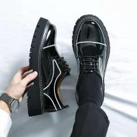 Zapatos de vestir con punta redonda gruesa, suela gruesa, charol antideslizante negro, diseñador informal, lujosos, de negocios, con cara brillante - details 2