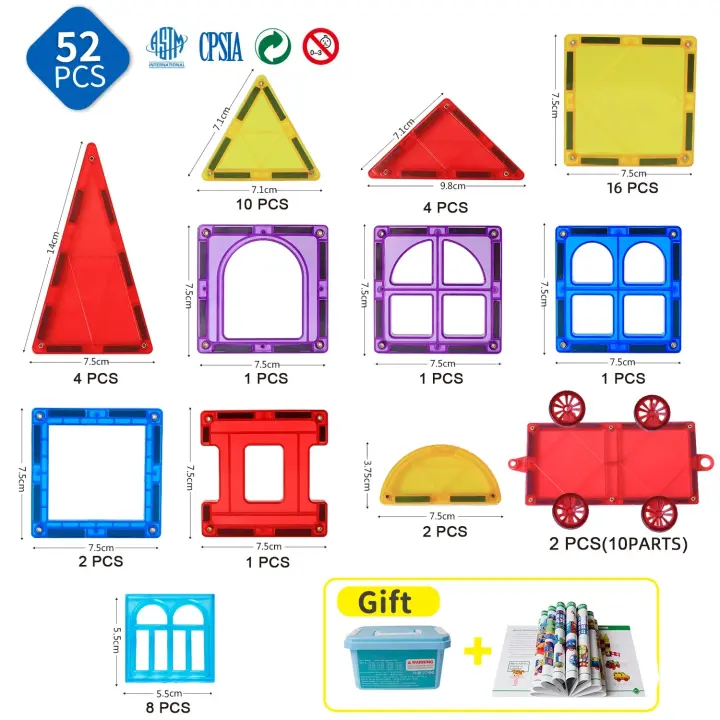 52 juguetes magnéticos para niños 7,5 cm diseñadores de bloques de construcción magnéticos para niños juegos de bloques de construcción magnéticos para niños - 1