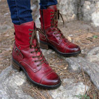 Tacón corto para mujer, botas casual con punta redonda y correa cruzada, novedad - details 0