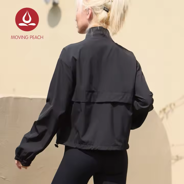 Chaqueta deportiva de melocotón móvil para mujer, cortavientos ligero a prueba de viento para exteriores, senderismo, Camping, cuello simulado, correr, BSJ - 1