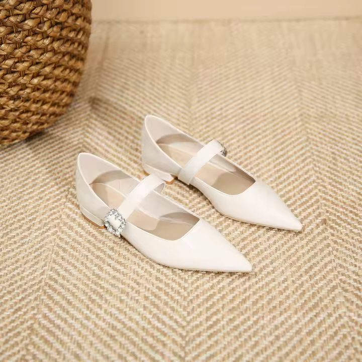 Zapatos planos de tacón bajo con punta de diamantes de imitación, zapatos de mujer - 1