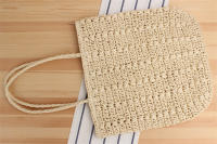 Bolso de mano de ocio étnico francés, hombro tejido Vertical, Cuadrado de hierba de verano - details 3