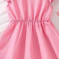 Vestido Rosa para Niñas de 8 a 12 Años Manga Voladora y Cuello en V Vestido Casual Dulce para el Verano 2024 - details 7