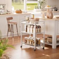 Carrito de Servicio de Bar de 3 Niveles, Carro de Bebidas con Ruedas y Estantes, Carrito de Bar rodante para Cocina Hogar Salón, Marrón Rústico y Negro - details 18