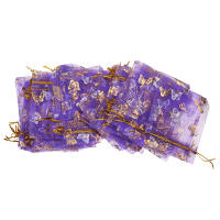 Bolsas de Organza con cordón de mariposa, 100 piezas, para regalo de boda, joyería, dulces, color púrpura - details 3