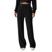 Pantalones de encaje con cintura elástica deportivos informales de pierna ancha para mujer, diseño de color sólido - details 2
