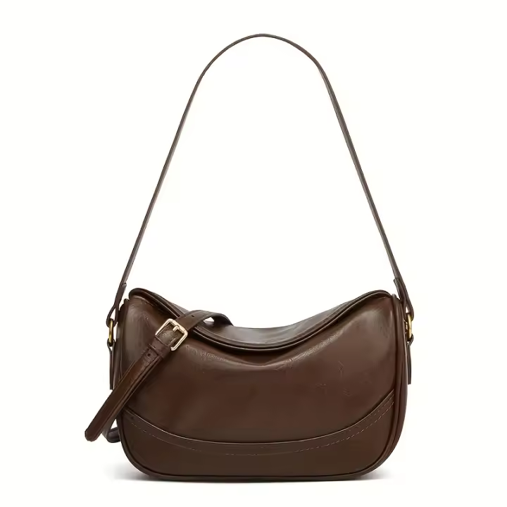 2025 Nuevo bolso de hombro con textura arrugada para mujer - Correa ajustable, herrajes en tono dorado, cierre de cremallera, negro, diseño minimalista elegante para desplazamientos y viajes, bolso elegante, bolso moderno, construcción duradera, bolso de - 1