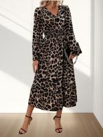 Ropa de mujer 2025 vestido de manga larga con cuello en V y estampado de leopardo temperamento a la moda de primavera y otoño - details 1