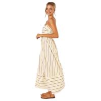Vestido largo a rayas para mujer, ribete sin mangas con tirantes, cuello delgado, playa y fiesta, 2024 - details 32