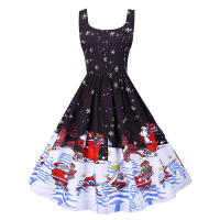 Women vintage spaghetti strap floral print high waist elegant sleeveless a-line party midi dress - details 68