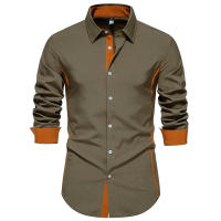 Camisa de solapa informal a la moda para hombre, manga larga, cuello triangular en contraste, talla europea, novedad de 2025 - details 6