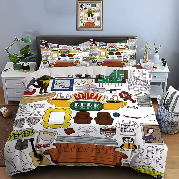 Juego de Ropa de Cama de Poliéster de Lujo con Patrón de Show de TV Juego de Cama para Adultos y Niños con 3 Fundas de Edredón y 2 Fundas de Almohada - 1