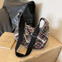 Bolso de hombro de lona de viento étnico para mujer, bolso de mensajero pequeño, bolsos de mano simples con cremallera, bolso de playa informal, nueva tendencia, 2024 - details 1