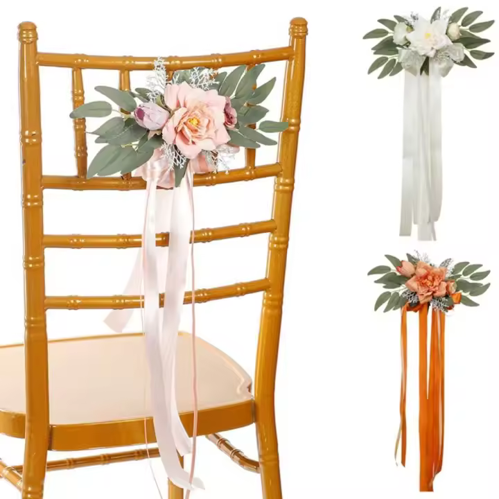 Flor de seda para respaldo de silla, hojas de eucalipto de estilo nórdico, flores de Pew para boda, decoración Floral, flores artificiales multicolores - 1