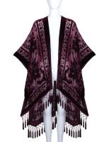 WeHello-kimono bohemio de felpa quemada para mujer, cárdigan largo informal con borlas moradas para playa, chal JYPF-20 - details 0