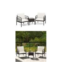 Conjunto de Muebles de Jardín 3 Piezas, 2 Sillones de Polirratán y 1 Mesa con Tablero de Cristal, Juego de Bistro con Cojines, Mesa y Silla para Terraza, Jardín, Patio - details 10