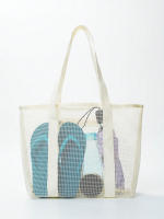 Bolsa de playa de malla de poliéster hueca, bolsa de lavado de viaje de gran capacidad, bolsa de almacenamiento para natación, bolsa de playa de malla minimalista - details 7