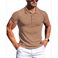 Nuevo Polo de manga corta elástico Fiess a rayas lisas de verano para hombre, camisas con cuello levantado a la moda para hombre - details 4