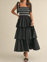 Nueva moda para mujer, vestido con hombros descubiertos, vestido de verano sin mangas con busto ahumado, vestido con volantes escalonados, vestido largo y fluido S M L - details 5