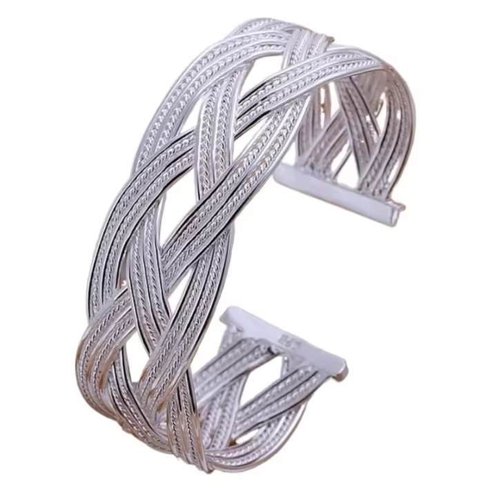 Brazalete abierto de Plata de Ley 925 para mujer, joyería de moda, pulsera trenzada de trompetas retro de temperamento exquisito - 1