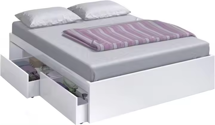 Estructura de cama con 4 cajones, cama doble, modelo Kendra, acabado en color blanco Artik, medidas: 156 cm (ancho) x 196 cm (fondo) x 37 cm (alto) - 1