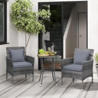 Conjunto Muebles de Jardín Ratán de 3 Piezas, 2 Sillas con Cojines y 1 Mesa de Vidrio Templado, Mesa y Sillas Terraza Terraza Patio Balcón (Beige) - details 16