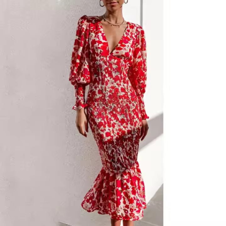 Vestido de mujer Falda de cola de sirena elegante con cuello en V sexy para mujer con riñonera y vestido a la cadera - 1