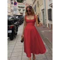 Primavera y verano nuevo vestido halter sin mangas con cuello cuadrado de color sólido - details 47