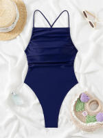 Bañador de una pieza para mujer, traje de baño liso, Monokini Sexy con tirantes, ropa de playa para verano, 2024 - details 8