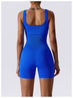 Mono de Yoga sin costuras para mujer, ropa deportiva acanalada con cuello cuadrado, sin mangas, una pieza - details 10