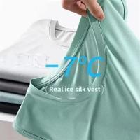 Chaleco de seda de hielo para hombre, camiseta sin mangas de verano de secado rápido de malla con hombros anchos, chaleco deportivo de talla grande con hombros huecos para Fitness - details 0